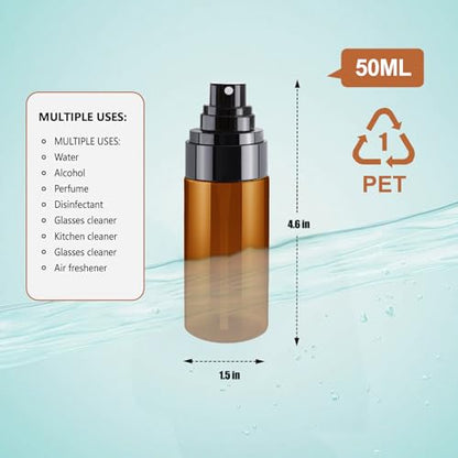 3PCS 50ml Small Spray Bottle Set for Perfume & Face Mist – Refillable Tiny Spray Bottles Kit with Mini Spray Bottle Atomizer for Travel - color: Brown - 1.7oz