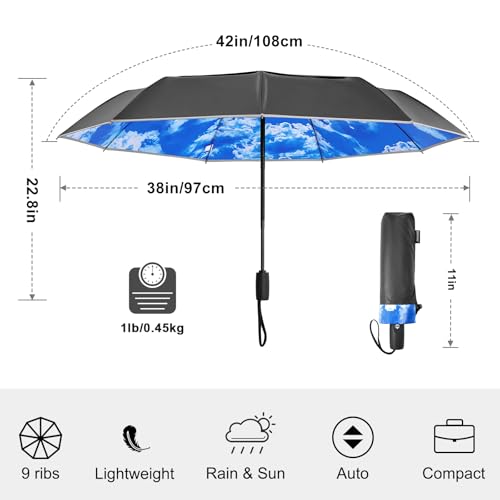 G4Free 42 Inch Eco Windproof Umbrella for Rain Strong Compact Umbrellas - color: Black/Blue Sky