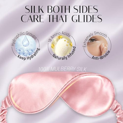 OLESILK 100% Mulberry Silk Sleep Mask for Women - Zero-Pressure Blackout - color: Pink