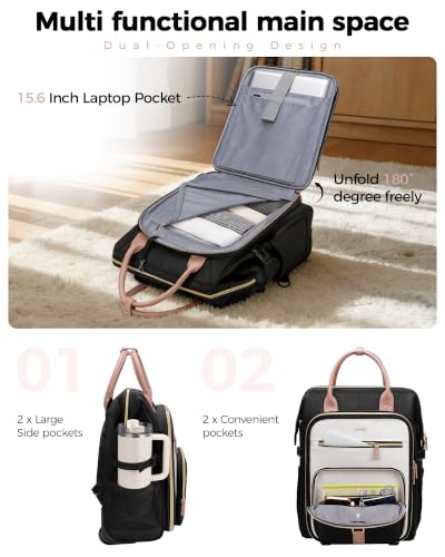Ytonet Rolling Backpack for Women, 15.6 Inch Travel Backpack with Wheels - color: Black