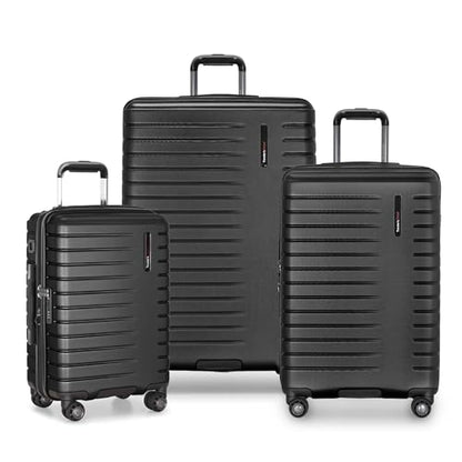 Traveler's Choice Archer Polycarbonate Hardside Spinner Luggage Set,Tie Down Straps, Black, 3-Piece - color: Black, size: 3-Piece Set