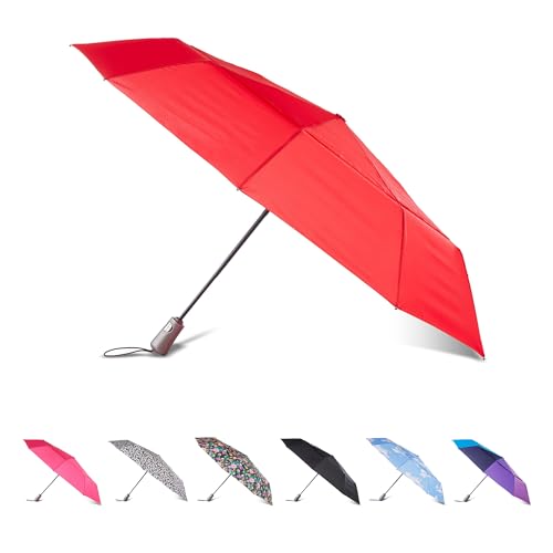 Totes Auto Open/Close Windproof Ultimate Compact Umbrella with UV and Water Repellent Protection - color: Sriracha, size: 43" Canopy