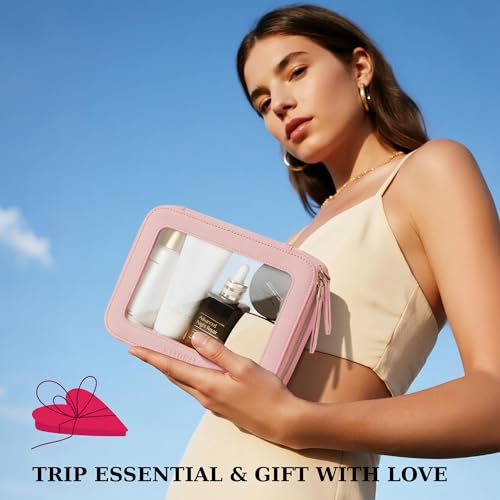 Clear Makeup Bag, Cosmetic Make Up Pouch with Zipper,Medium Pink - color: Pink, size: Medium