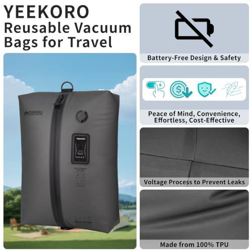 Vacuum Bag for Travel,IPX8 Waterproof Reusable Compression Bags - color: Translucent black, size: 2 PC -With Pump