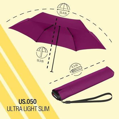 Knirps US.050 Ultra Light Pocket Size Manual Rain Umbrella with Carrying Case - color: Berry