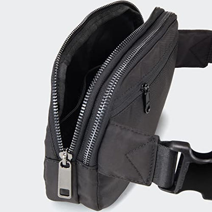 Pander Nylon Fanny Pack Belt Bag for Women with 5 Zipper Pockets, Black - color: Black Polyester