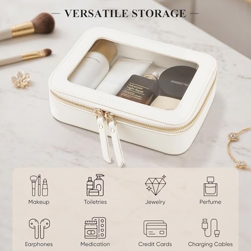 2 Pack Clear Makeup Bags, Cosmetic Pouch with Zipper,Medium & Mini - color: Ivory White, size: Mini+Medium