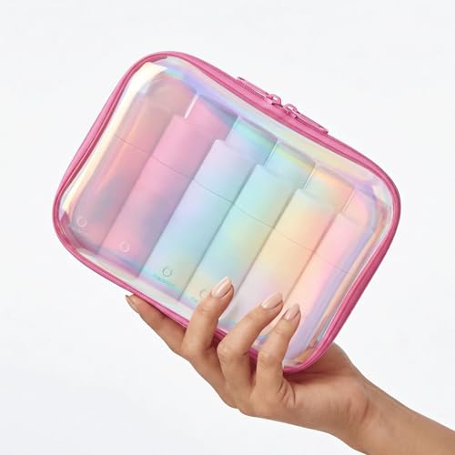 Clear Hard Shell Zipper Organizer Cases, 2 Pack, Iridescent - color: Pink Iridescent