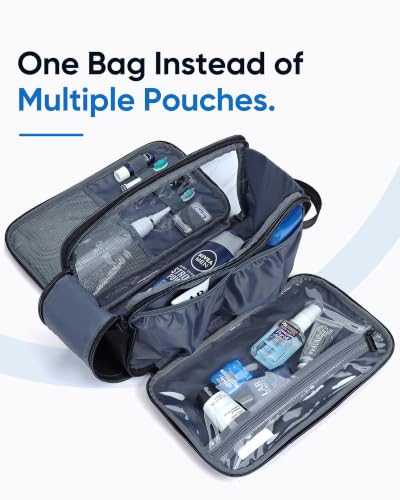 ZEEMO Travel Toiletry Bag for Men, Full Open Dopp Kit with Dual Compartment - color: Black, size: Large