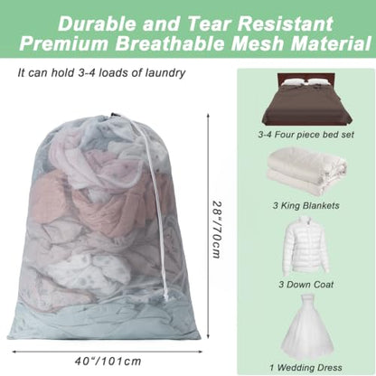 1 Pack Mesh Travel Laundry Bag 28" x 40"Extra Large Dirty Clothes Organizer - color: Grey, size: 28"x40"