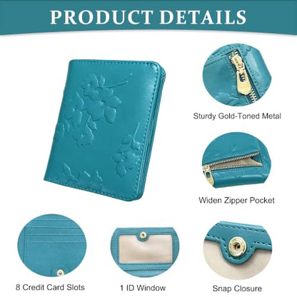 Small RFID Womens Wallet Travel Bifold Compact Slim thin Credit Card Holder - color: Dark Green