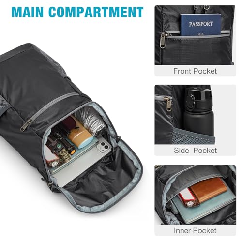 G4Free 10L Lightweight Packable Hiking Backpack, Nylon Daypack Daily Travel - color: Black, size: Small