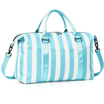 Travel Duffle Bag for Women, Carry On Weekender Tote with Trolley Sleeve - color: Blue White