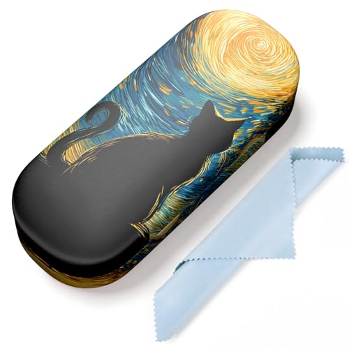 Hard Shell Leather Sunglasses Case,Classic Fashionable Cute Large Glasses Case for Women Men,Sunglass Eyeglasses - color: Van Gogh Cat