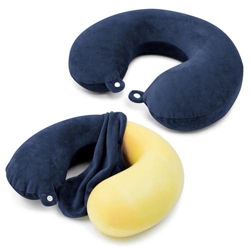 Philbinden 2 Packs Travel Neck Pillow Cover, Reusable U Shaped Neck Pillow Washable Soft Smooth Airplane Pillow Cover (Only Pillow Covers,No Filler) - color: Dark Blue