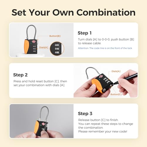 pack all TSA Approved Travel Luggage Locks, Resettable 3-Digit Code - color: Orange, size: 4 Pack