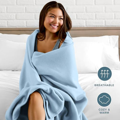 Bare Home Polar Fleece Blanket (Throw, Light Blue) | Premium Fleece, Warm & Cozy, Lightweight Blanket for Bed, Sofa, Camping, Travel and Cold Nights - color: 08 - Light Blue, size: Throw
