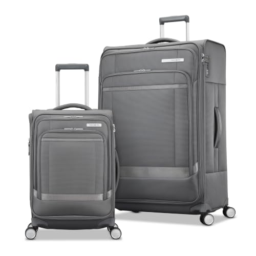 Samsonite Soft-Sided 2-PC: 20/29” (Carry-on & Large Checked) Lightweight Expandable PortLift Luggage Set: Durable, Four Spinner Wheels, Adjustable Handle, TSA Lock, 2 Front & Side Pocket- Steel Grey - color: Steel Grey, size: 2-Piece (20"/29")