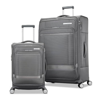 Samsonite Soft-Sided 2-PC: 20/29” (Carry-on & Large Checked) Lightweight Expandable PortLift Luggage Set: Durable, Four Spinner Wheels, Adjustable Handle, TSA Lock, 2 Front & Side Pocket- Steel Grey - color: Steel Grey, size: 2-Piece (20"/29")