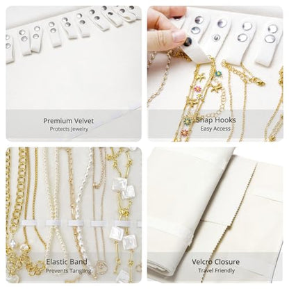 UnionPlus Travel Necklaces Roll Organizer Anti-Tangle Large Beige - color: Beige, size: Large