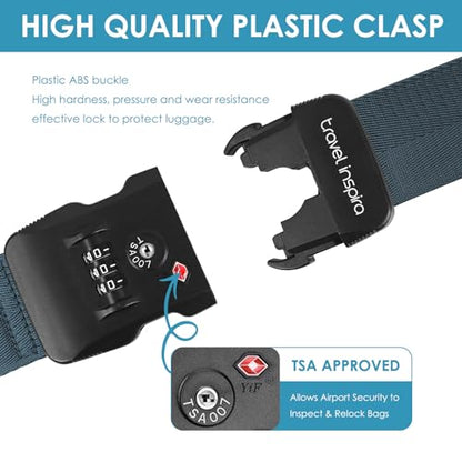 Travel Inspira Heavy Duty Luggage Straps with TSA Lock Navy Blue - color: Navy Blue