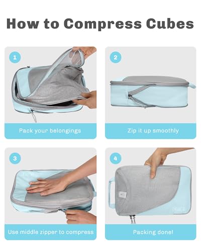 Hynes Eagle 6 Set/ 4 Set/ 2 Set Compression Packing Cubes Travel Essentials Lightweight Nylon Luggage Suitcase Organizer Bag Light Blue 6PCS - color: Light Blue-6 PCS