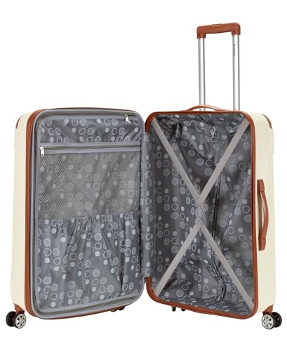 Rockland London Hardside Expandable Spinner Wheel Luggage, Checked Large 28", White - color: White with Brown Trim, size: Checked 28"