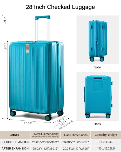 Hanke Top Opening 28" Large Luggage Expandable Hard Shell Caribbean Blue - color: Caribbean Blue, size: 28 Inch EXT