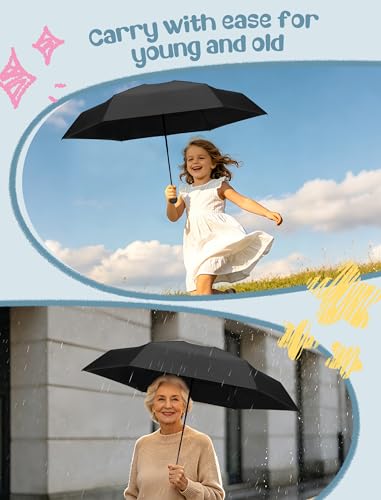 Jorilis Mini Compact Travel Umbrella with Case, Pocket Size UV Sun & Rain - color: Black
