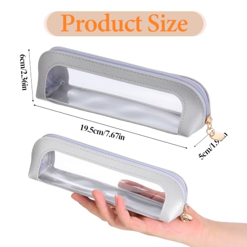 Psyqtsuary Clear Small Makeup Bag, PU Leather Small Cosmetic Bag for Purse - color: Silver