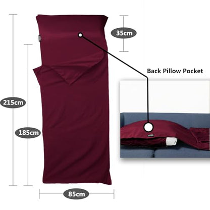 Frelaxy Sleeping Bag Liner, XL Travel Sheet for Camping, Hotels and Hostels - color: Burgundy - No Zipper