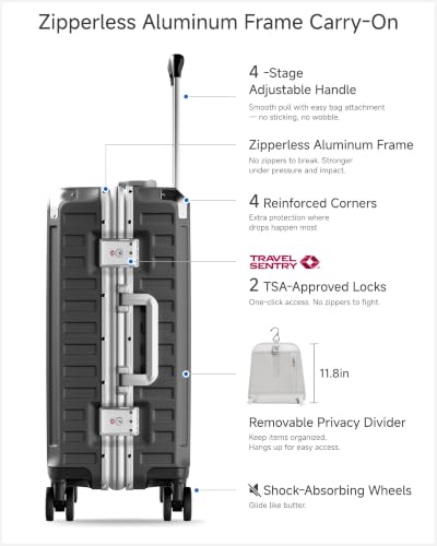LUGGEX 3-Piece Zipperless Luggage Set, 20/24/28 Inch, Charcoal Metallic - color: Charcoal Metallic, size: 3 Piece Set (20/24/28)