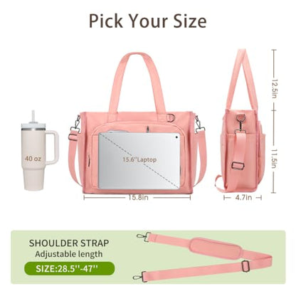 oscaurt Work Tote Bag for Women, 18 Pocket Laptop Tote, 15.6" Compartment - color: Pink