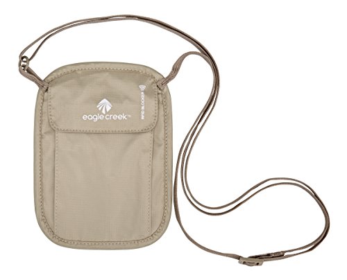 eagle creek RFID Blocker Neck Wallet - Durable and Lightweight Travel Passport and Valuables Organizer with Hook and Loop Closure and Adjustable Neck Strap, Tan - color: Tan