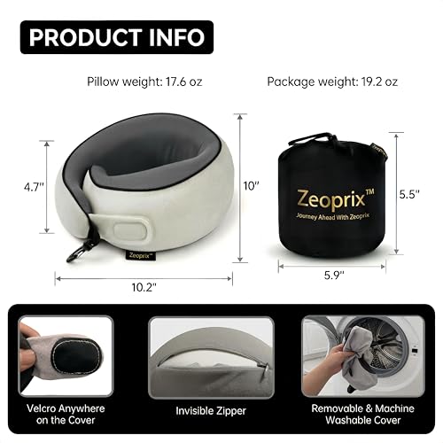 Memory Foam Wrap Around Travel Neck Pillow for Airplane, Light Grey - color: Light Grey