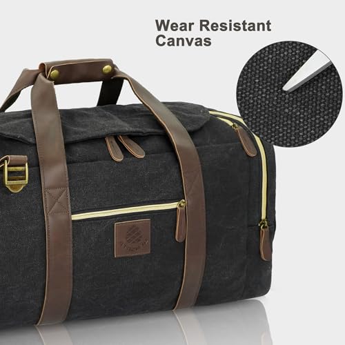 Duffle Bag for Travel - 50L Canvas Duffle Bag Weekend Overnight Bag - color: Black
