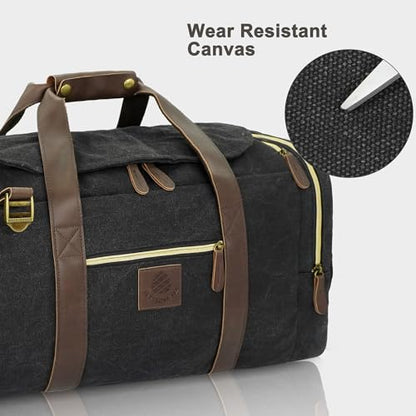 Duffle Bag for Travel - 50L Canvas Duffle Bag Weekend Overnight Bag - color: Black