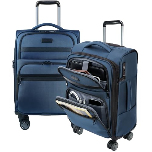 KROSER Softside Expandable Carry On Luggage with Front Business Pockets，20 Inch Suitcases with Spinner Wheels & Built-in TSA Lock, Durable Suitcase Rolling Luggage with USB Port, Haze Blue - color: Haze Blue-20, size: 20 inch