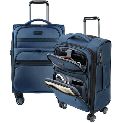 KROSER Softside Expandable Carry On Luggage with Front Business Pockets，20 Inch Suitcases with Spinner Wheels & Built-in TSA Lock, Durable Suitcase Rolling Luggage with USB Port, Haze Blue - color: Haze Blue-20, size: 20 inch