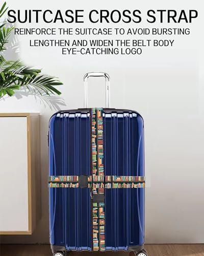 Luggage Straps for Suitcases, Adjustable Travel Belt, Durable Wide Luggage Strap, Cute Suitcase Strap Identifiers with Buckle, Bag Straps for Luggage, Cute Book Pattern - color: Cute Book Pattern