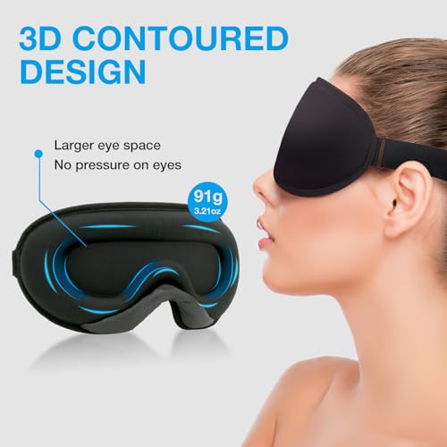 LYSIAN 3D Blackout Sleep Mask for Side Sleepers, 5 Pairs Ear Plugs, Black - color: Black
