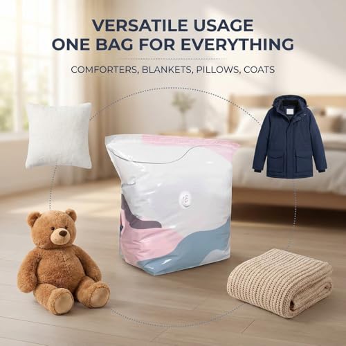 Reusable Compression Storage Bags 3 Pack, Standing Space Saver Bags for Clothes, Bedding, Comforters, Blankets, Closet Shelves, Dorm Rooms and Travel Packing