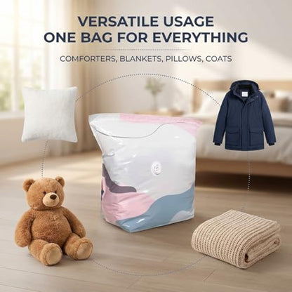 Reusable Compression Storage Bags 3 Pack, Standing Space Saver Bags for Clothes, Bedding, Comforters, Blankets, Closet Shelves, Dorm Rooms and Travel Packing