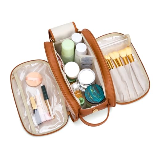 Wrangler Large Makeup Bag Travel Toiletry Bag Portable Cosmetic Bag - color: Brown