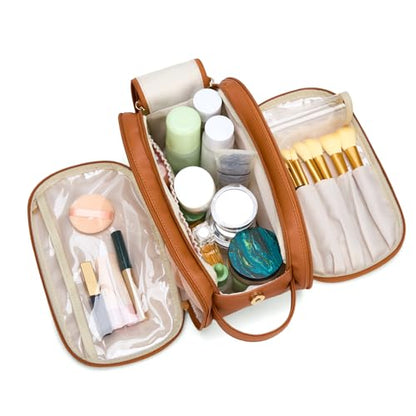 Wrangler Large Makeup Bag Travel Toiletry Bag Portable Cosmetic Bag - color: Brown