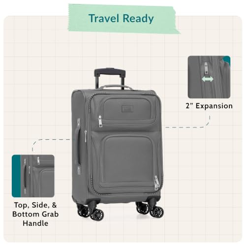 U.S. Traveler Rio Lightweight Softside Rolling Carry-on Suitcase, 4-Wheel Single, Light Gray - color: Light Gray, size: 22"