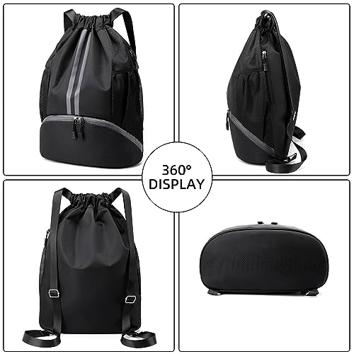 Valleycomfy Sports Drawstring Backpack - Water Resistant String Bag Black - color: A-black
