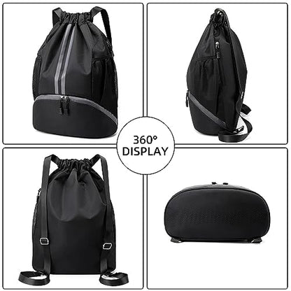 Valleycomfy Sports Drawstring Backpack - Water Resistant String Bag Black - color: A-black