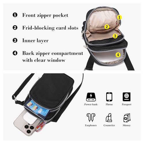 Phone Crossbody Bags for Women Small Nylon Touch Screen Purses - color: Pink Floral