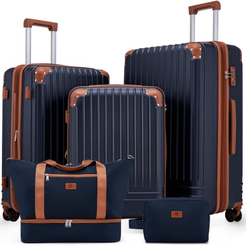 KUNEL Luggage Sets 5 Piece, Hardshell Expandable Suitcase, 20/24/28inch - color: Blue
